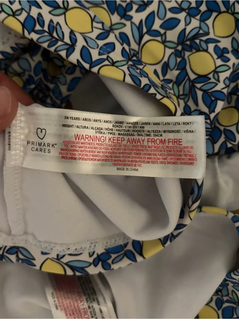 Primark toddler girls blue/yellow lemon print bikini swimwear set Sz 3/4 years